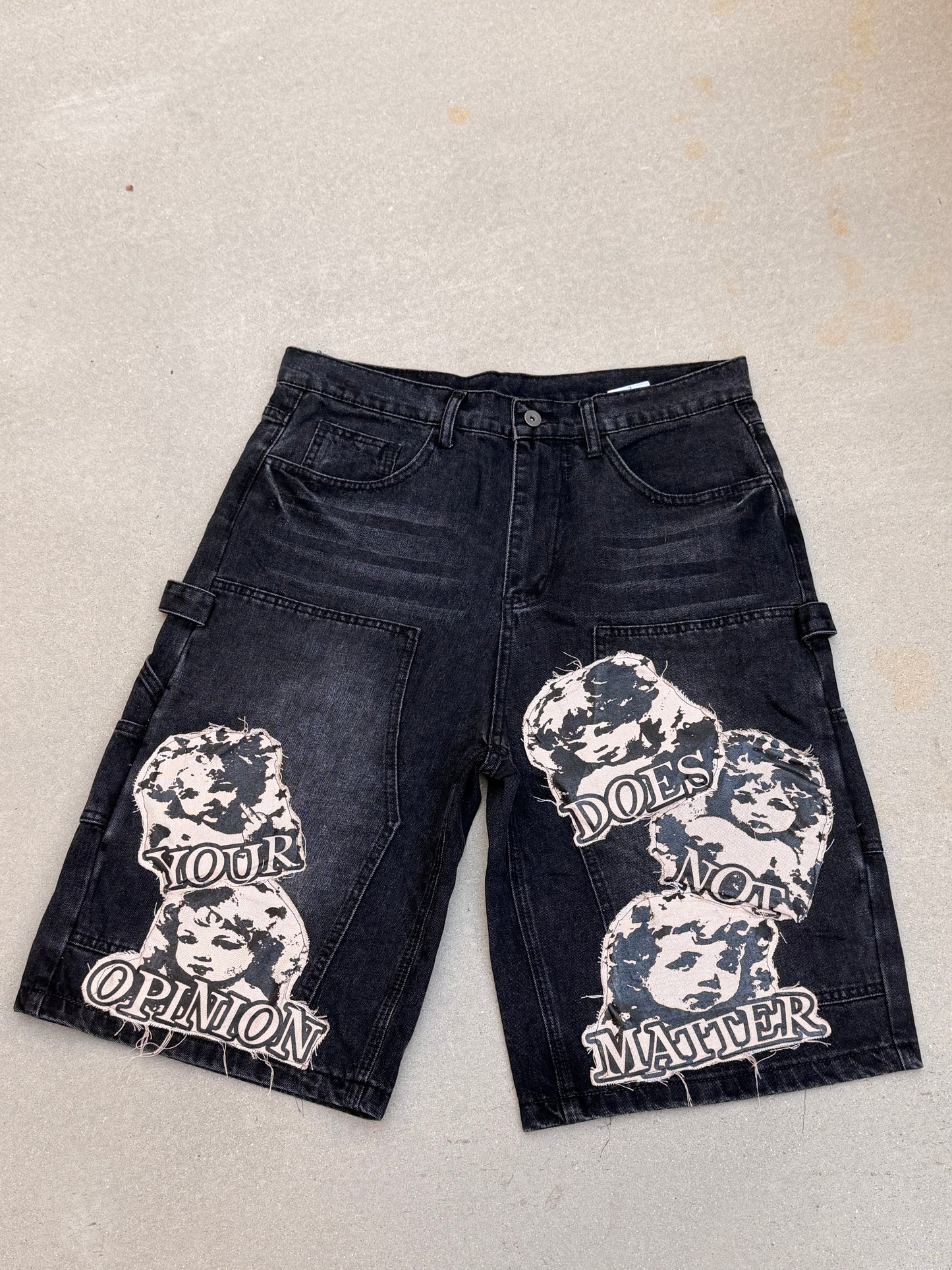 Black “ YODNM” Denim Shorts