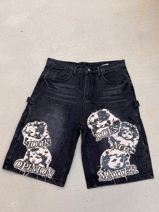Black “ YODNM” Denim Shorts
