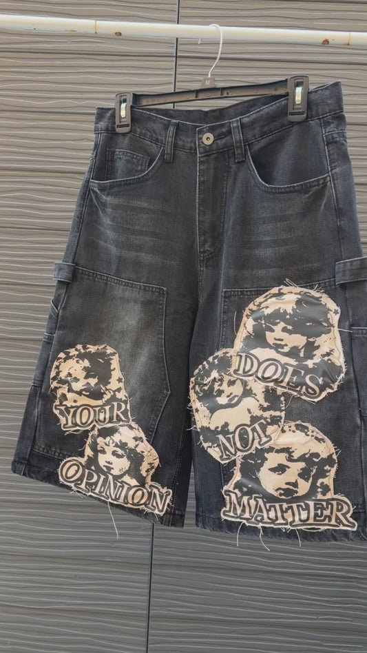 Black “ YODNM” Denim Shorts